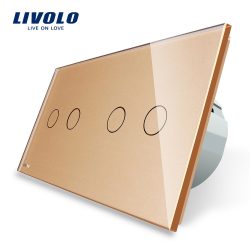   LIVOLO - ДВА ДВОЙНИ КЛЮЧА В ЕДИН КРИСТАЛЕН ПАНЕЛ - ЗЛАТЕН VL-C7-C2/C2-13+2 X C702