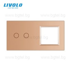   ДВОЙНА КРИСТАЛНА РАМКА ЗА ДВОЕН СЕНЗОРЕН КЛЮЧ И МЕХАНИЗЪМ LIVOLO - ЗЛАТНА - VL-C7-C2/SR-13