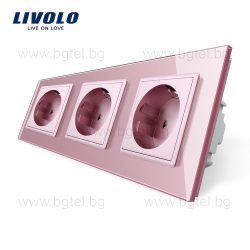   LIVOLO - ТРОЕН КОНТАКТ СЪС СТЪКЛЕНА РАМКА - РОЗОВ - VL-C7-SR/SR/SR-17+3XC7C1EU-17