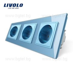   LIVOLO - ТРОЕН КОНТАКТ СЪС СТЪКЛЕНА РАМКА - СИН - VL-C7-SR/SR/SR-19+3XC7C1EU-19