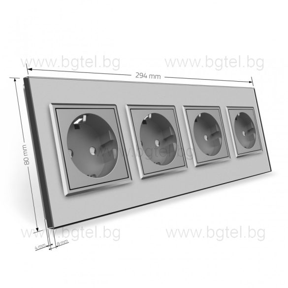 LIVOLO - ЧЕТВОРЕН КОНТАКТ СЪС СТЪКЛЕНА РАМКА - СИВ - VL-C7-SR/SR/SR/SR-15+4XC7C1EU-15