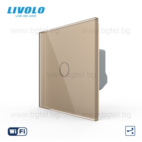 LIVOLO WIFI СЕНЗОРЕН КЛЮЧ ЕДИНИЧЕН С КРИСТАЛЕН ПАНЕЛ - VL-FC1NY-2G+C1-13 - ЗЛАТЕН