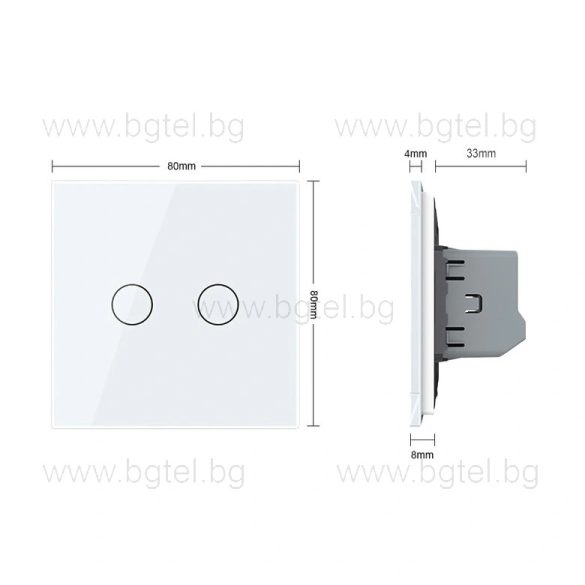 LIVOLO ДВОЕН СЕНЗОРЕН КЛЮЧ ДИМЕР С КРИСТАЛЕН ПАНЕЛ - БЯЛ - VL-FC2D2-2GS22+C2-11