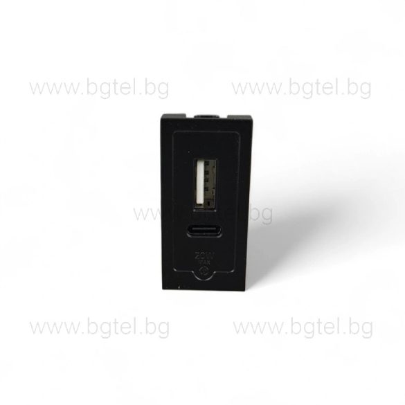Механизъм 1/2 USB Type A+C модул 20W Черен VL-FCUA.UC-1BP LIVOLO