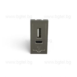   Механизъм 1/2 USB Type A+C модул 20W Сив VL-FCUA.UC-1BP LIVOLO