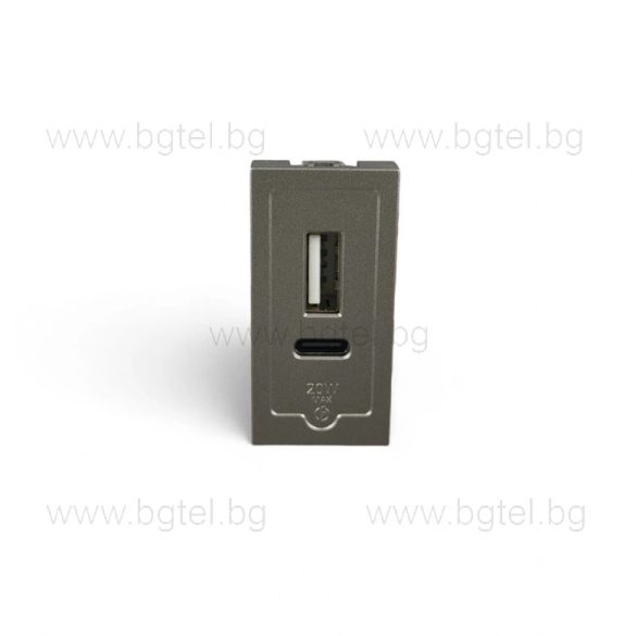 Механизъм 1/2 USB Type A+C модул 20W Сив VL-FCUA.UC-1BP LIVOLO