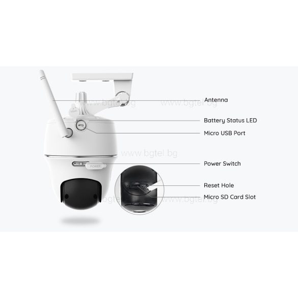 Reolink Argus PT Ultra - Безжична камера с вградена батерия, микрофон, слот за micro CD карта и датчик за движение